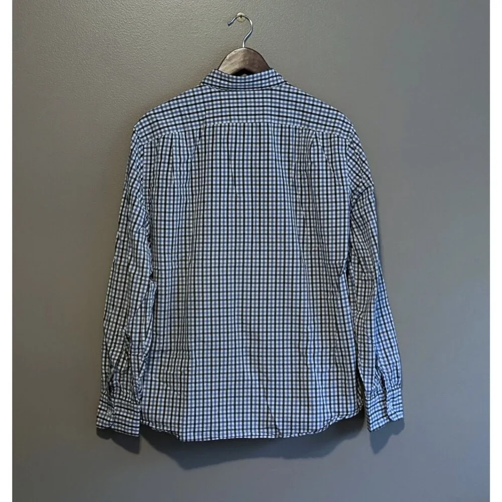 J. Crew Mens Large Slim Fit Blue Check Dress Shirt Stretch Flex Long Sleeve